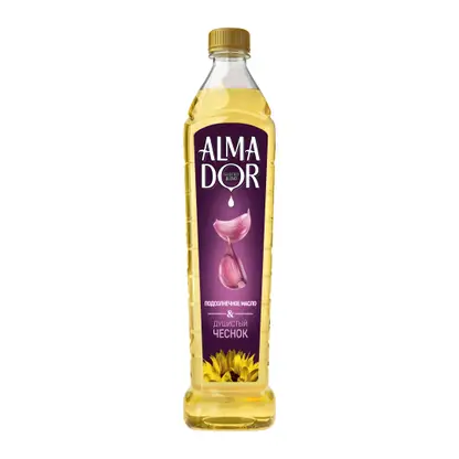 Изображение товара Масло подсолнечное Almador рафинированное дезодорированное с ароматом чеснока 750мл