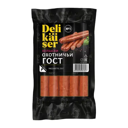 Изображение товара Колбаски Delikaiser Охотничьи полукопченые 250г