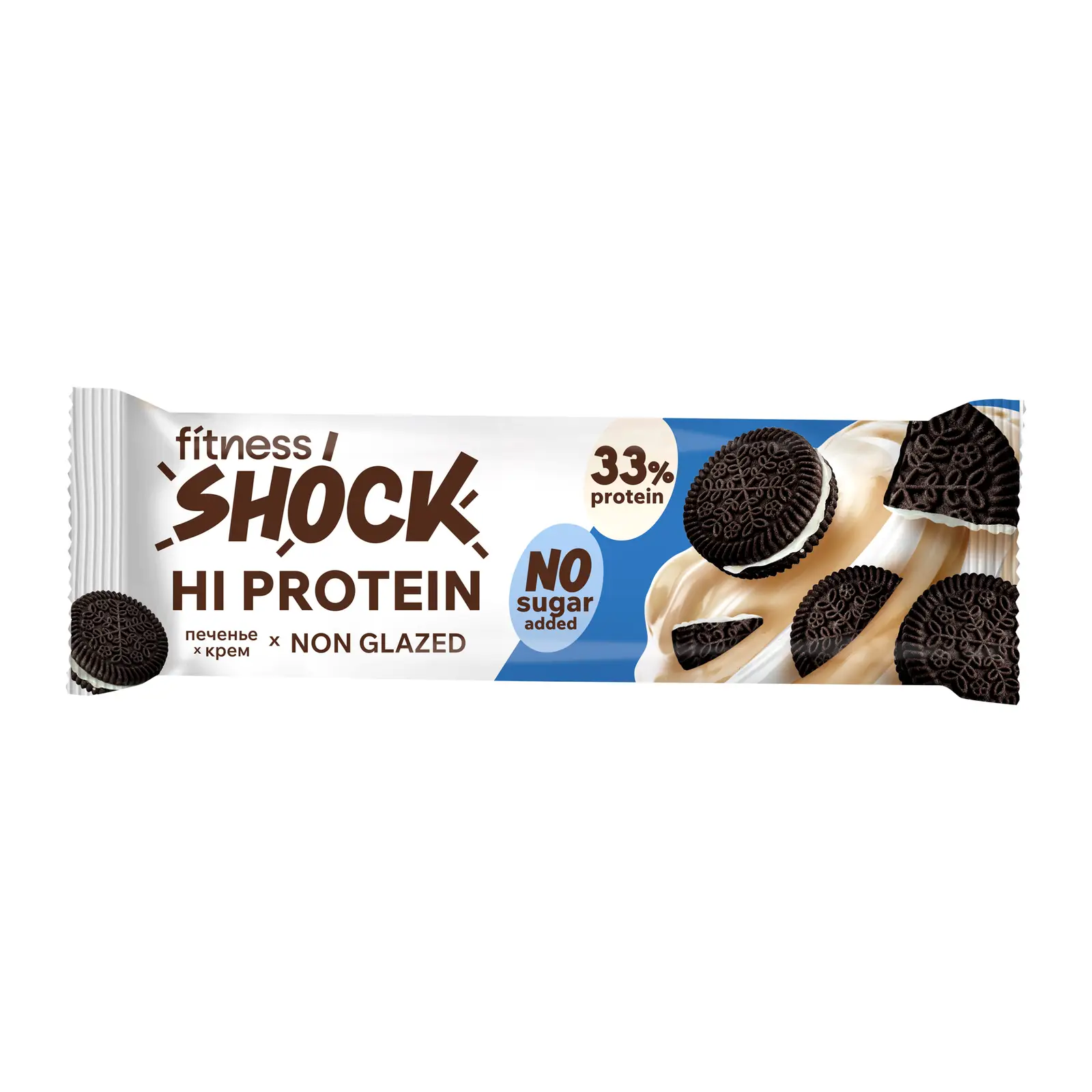 Изображение товара Протеиновый батончик Шоколадное печенье Fitnes Shock 60г с белком и низким содержанием сахара