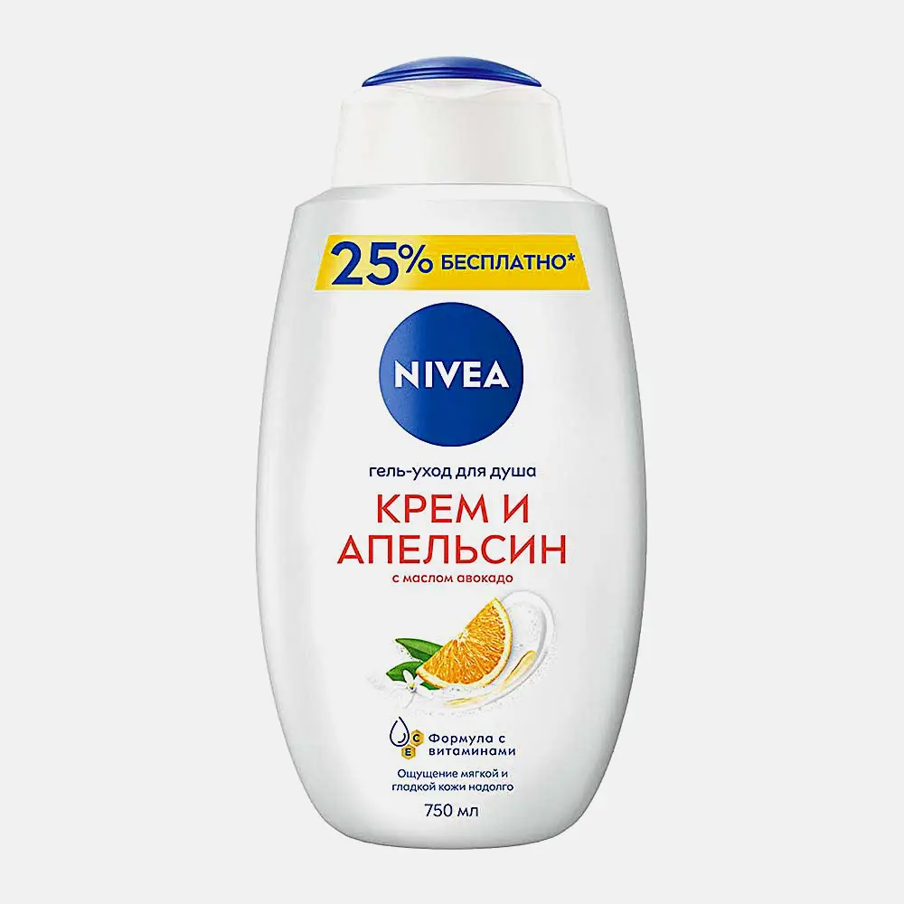 Гель-уход для душа Крем и апельсин NIVEA 750мл