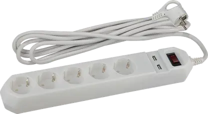 Сетевой фильтр Эра 5 розеток с USB 10А 2200Вт 1,5м