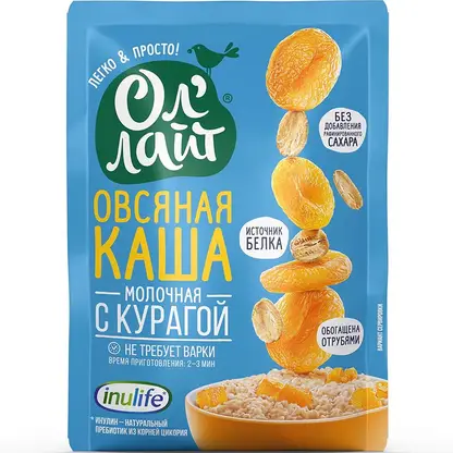 Изображение товара Каша Оллайт овсяная молочная с курагой 40г