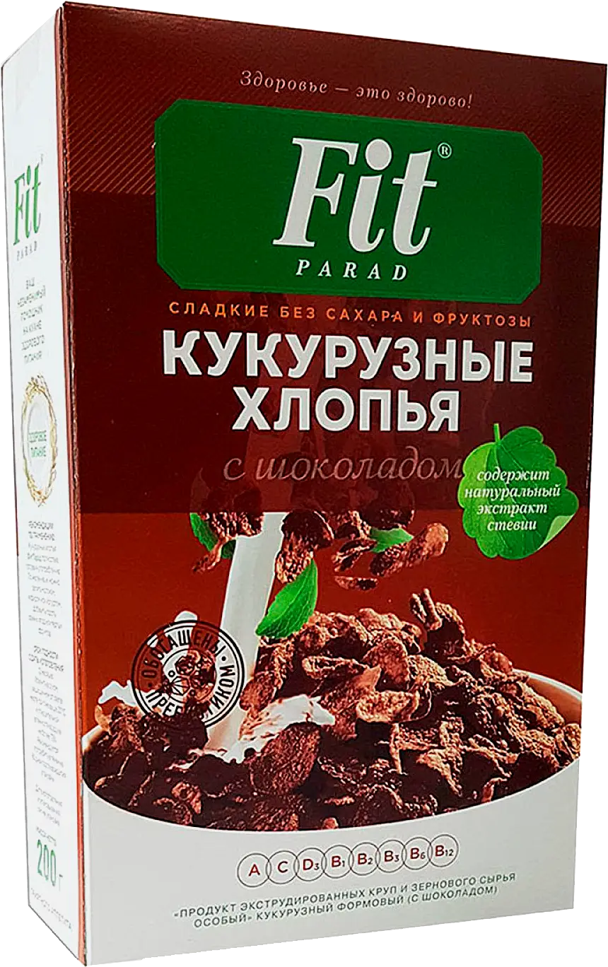 Изображение товара Кукурузные хлопья Fit Parad с шоколадом без сахара 200г