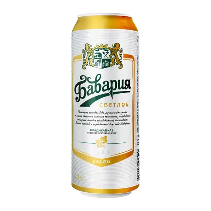 Пиво Бавария светлое фильтрованное пастеризованное 4.5% 450мл