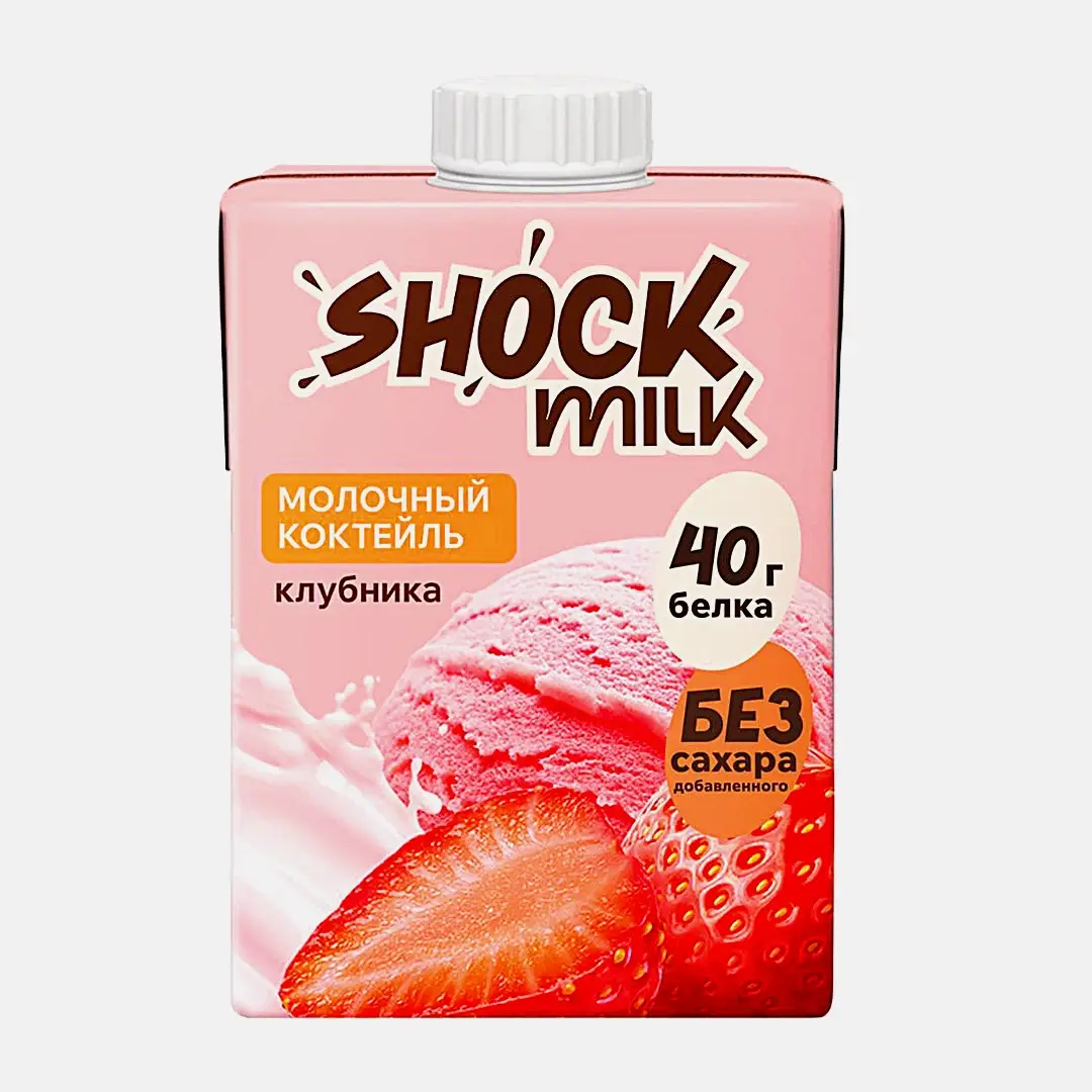 Коктейль молочный высокобелковый Клубника Shock Milk 0% 480мл Коктейль молочный высокобелковый Клубника Shock Milk 0% 480мл