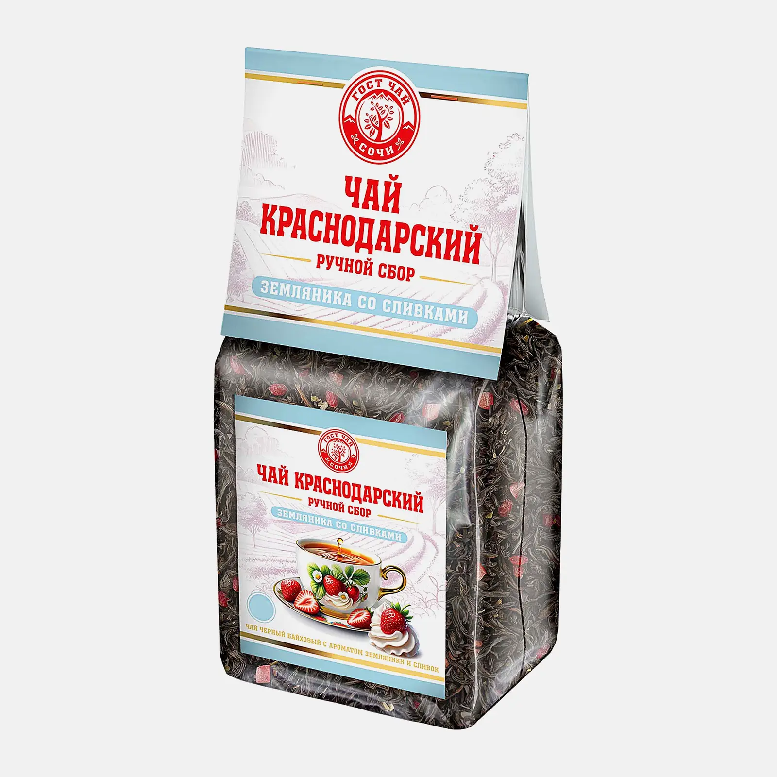 Черный чай Земляника со сливками Краснодарский Гост 100г - фото 2