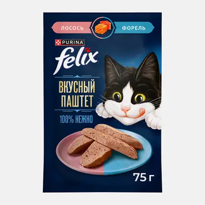Влажный корм для взрослых кошек паштет с лососем и форелью Felix 75г
