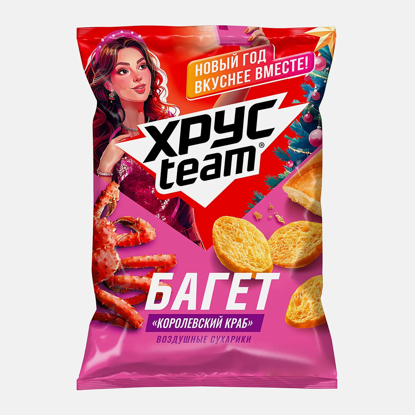Изображение товара Сухарики Хрусteam Багет Королевский краб 60г аромат сливочно-томатных оттенков