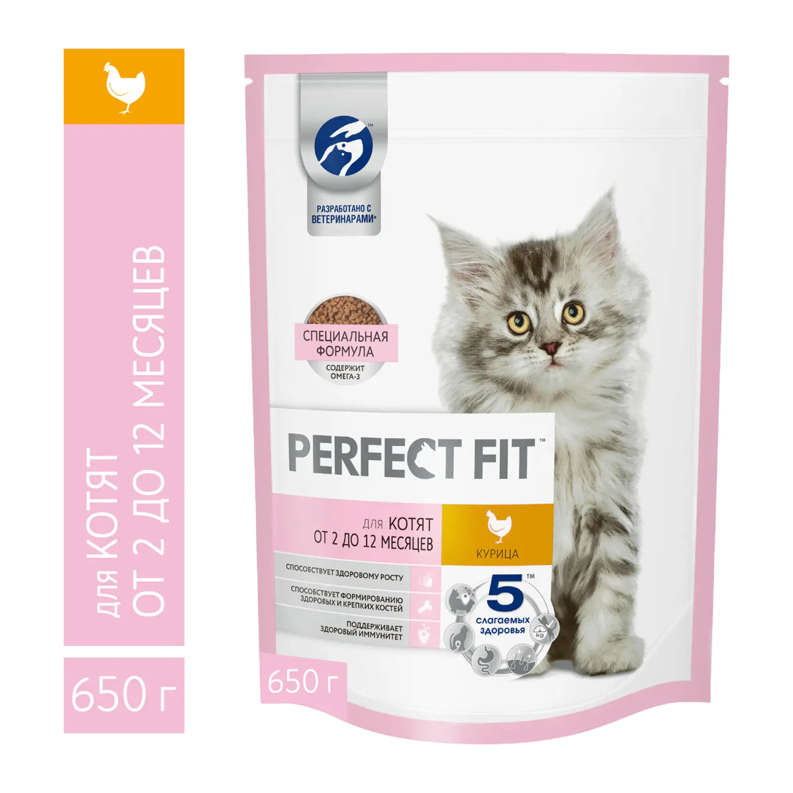 Изображение товара Сухой корм для котят Perfect Fit от 2 до 12 месяцев с курицей 650г
