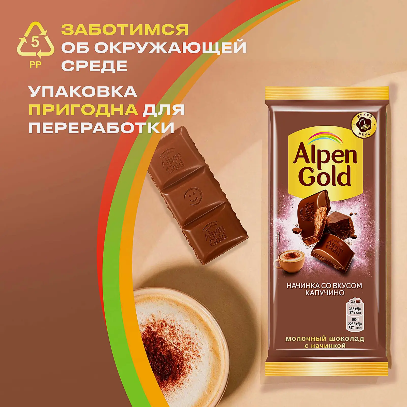 Шоколад Alpen Gold молочный с начинкой со вкусом капучино 80г - фото 6 Шоколад Alpen Gold молочный с начинкой со вкусом капучино 80г - фото 6