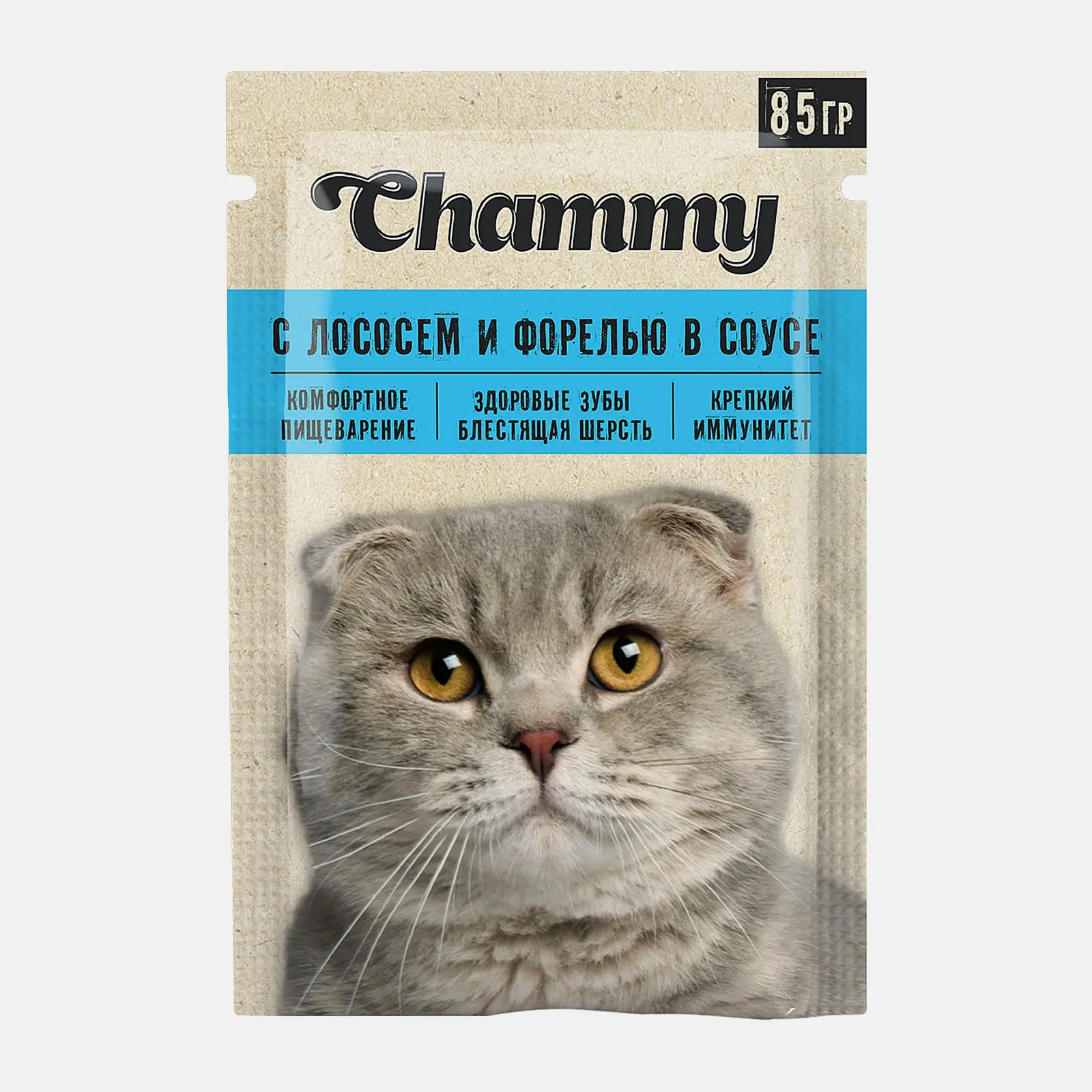 Влажный корм для взрослых кошек форель-лосось Chammy 85г