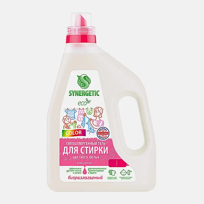 Изображение товара Гипоаллергенный гель для стирки Synergetic для цветного белья 1.5л
