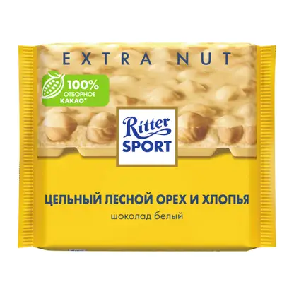 Изображение товара Шоколад Белый Цельный лесной орех и хлопья Ritter Sport 100г