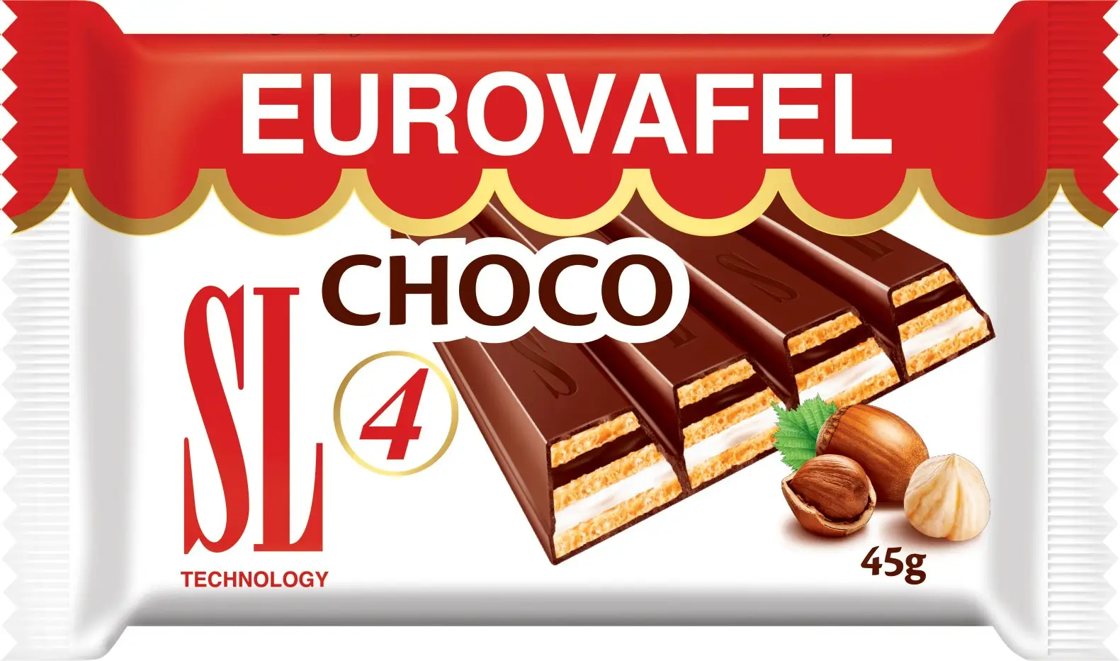 Вафли Eurovafel Choco 4 с какао и молочным кремом 42г - Магнит-Продукты