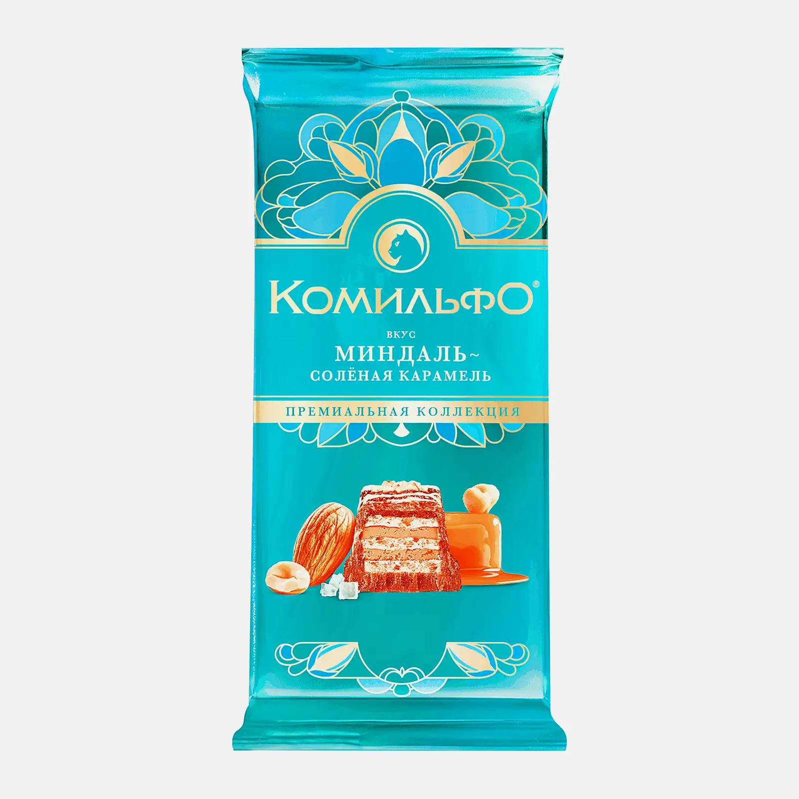 Изображение товара Шоколад Комильфо с миндалём и солёной карамелью 102 г молочный