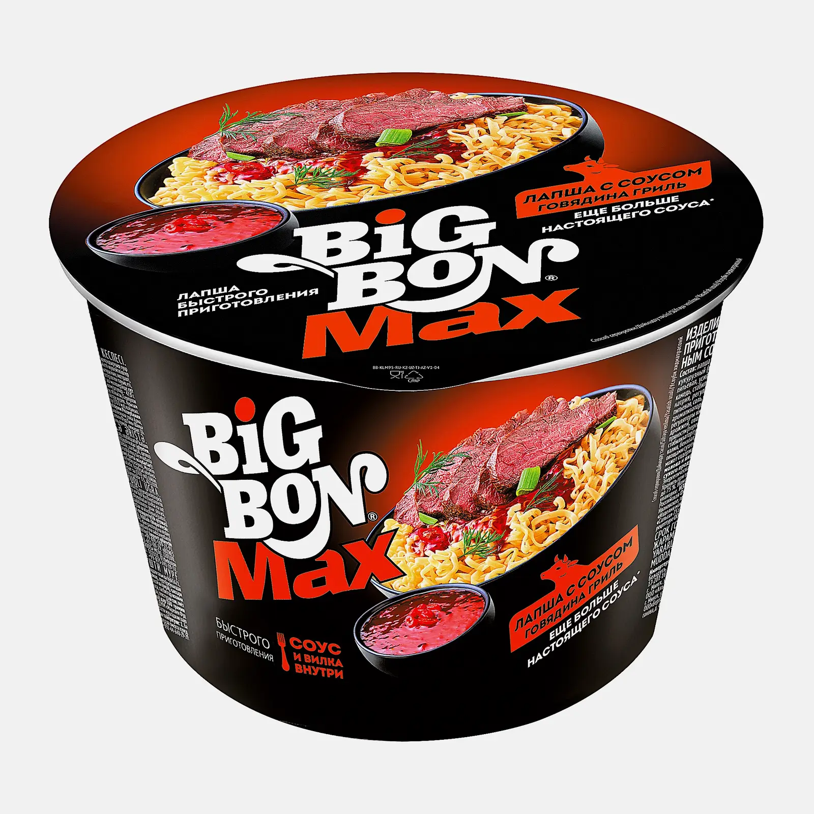 Изображение товара Лапша Big Bon Max с соусом говядина гриль 95г быстрого приготовления