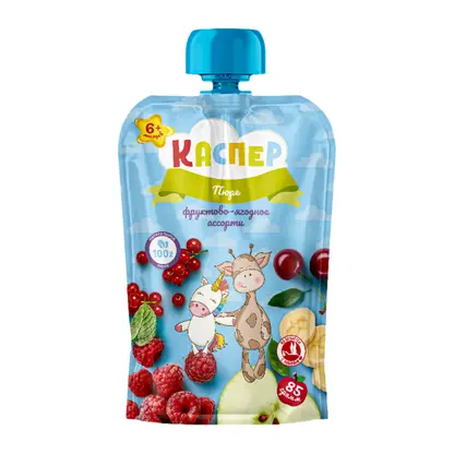 Изображение товара Пюре детское Каспер Фруктово-ягодное ассорти с 6 месяцев 85г