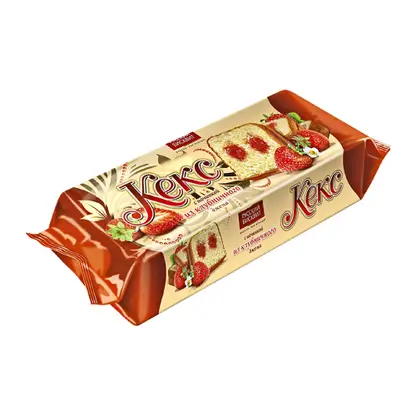 Изображение товара Кекс Русский Бисквит с клубничной начинкой 225 г - вкусное воздушное десертное изделие