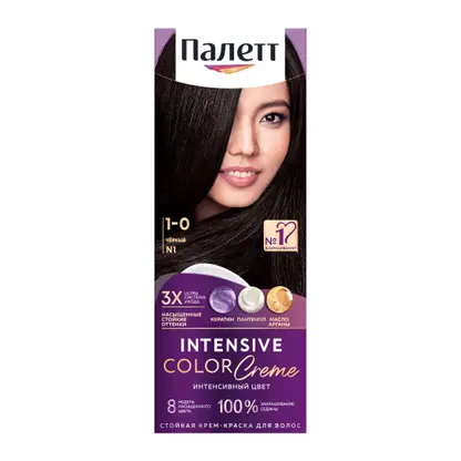 Изображение товара Стойкая крем-краска для волос Палетт Интенсивный цвет 1-0 Черный с кератином и аргановым маслом