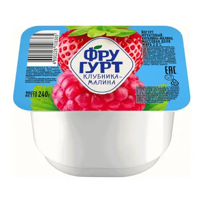 Изображение товара Йогурт густой со вкусом клубники и малины Фругурт 2% 240г
