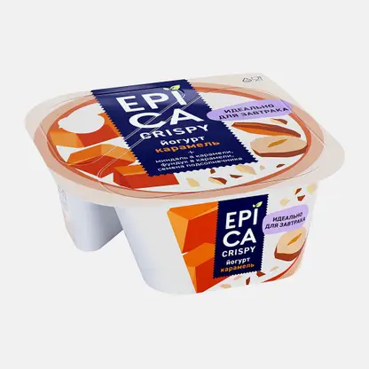 Йогурт Epica Crispy Карамель 4.8% + Смесь из семян и орехов в карамели 140г