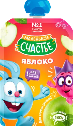 Изображение товара Пюре Маленькое счастье Смешарики Яблоко с 4 мес 130г