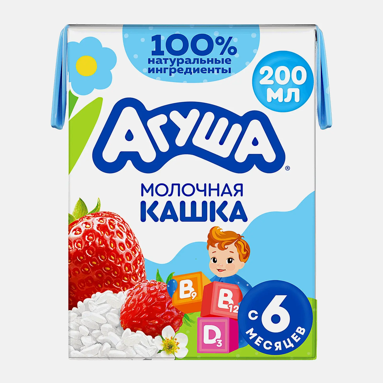 Изображение товара Каша Агуша Укрепляй-ка молочно-рисовая с клубникой земляникой и яблоком 200мл