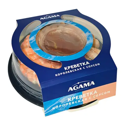 Изображение товара Креветка Королевская Agama варено-мороженная очищенная с хвостом с коктейльным соусом 314г
