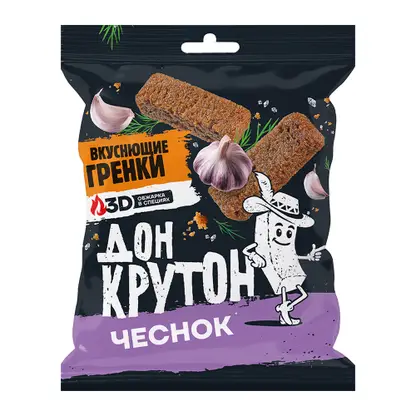 Изображение товара Гренки Дон Крутон ржано-пшеничные чеснок 55г вкус хрустящий