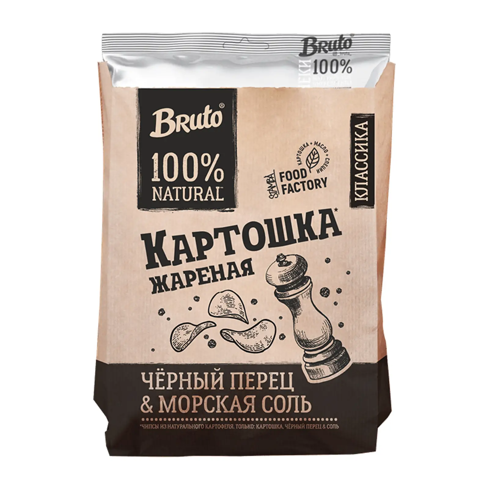 Чипсы Bruto картофельные с морской солью и перцем 120г - Магнит-Продукты