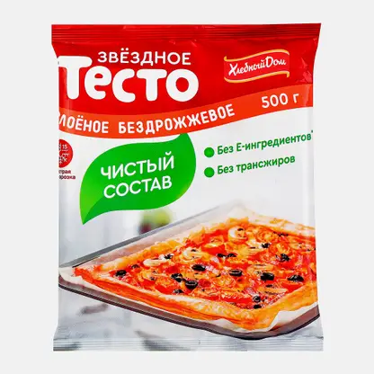 Тесто Хлебный дом Звездное слоеное бездрожжевое 500г