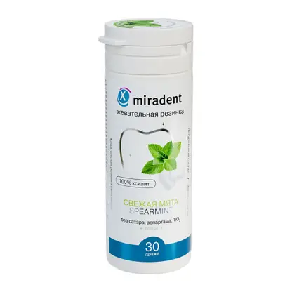 Изображение товара Жевательная резинка с ксилитом Свежая мята Miradent 32.4г Изображение товара Жевательная резинка с ксилитом Свежая мята Miradent 32.4г