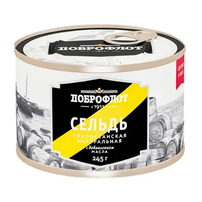 Изображение товара Сельдь Доброфлот тихоокеанская натуральная с добавлением масла 245г