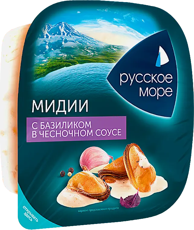 Мидии Русское море с базиликом в чесночном соусе 150г Мидии Русское море с базиликом в чесночном соусе 150г