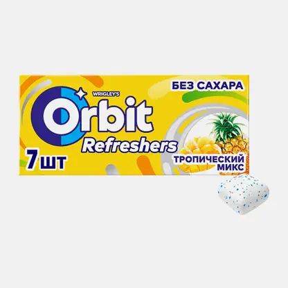 Жевательная резинка Orbit Refreshers Освежающие кубики Тропический вкус без сахара 16г