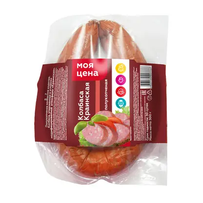 Изображение товара Краинская полукопченая колбаса 300 г Моя цена - мясной деликатес натурального вкуса