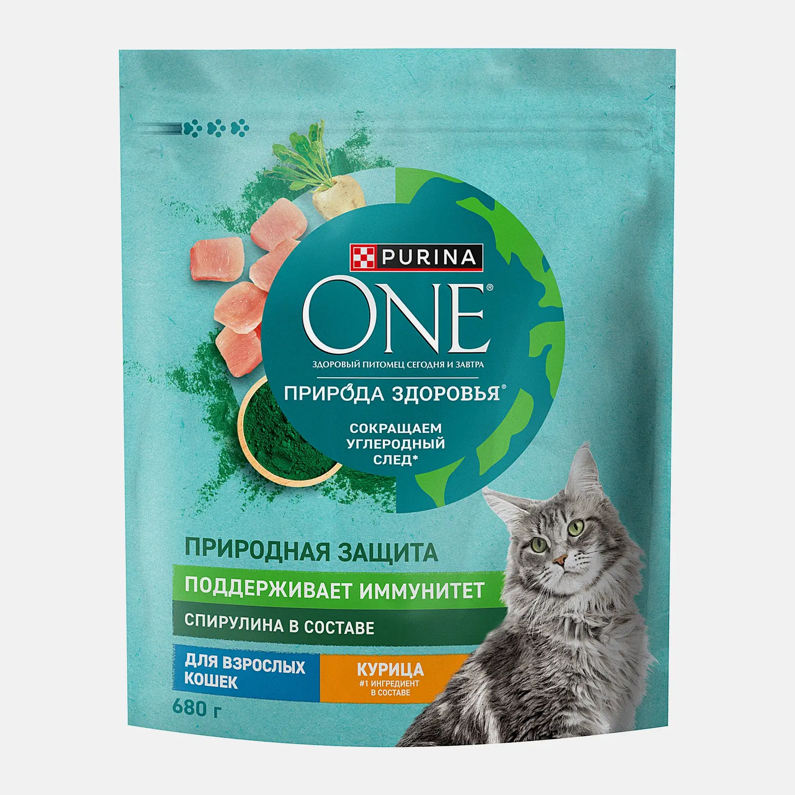 Сухой корм для взрослых кошек с курицей и спирулиной Purina ONE 680г - фото 2