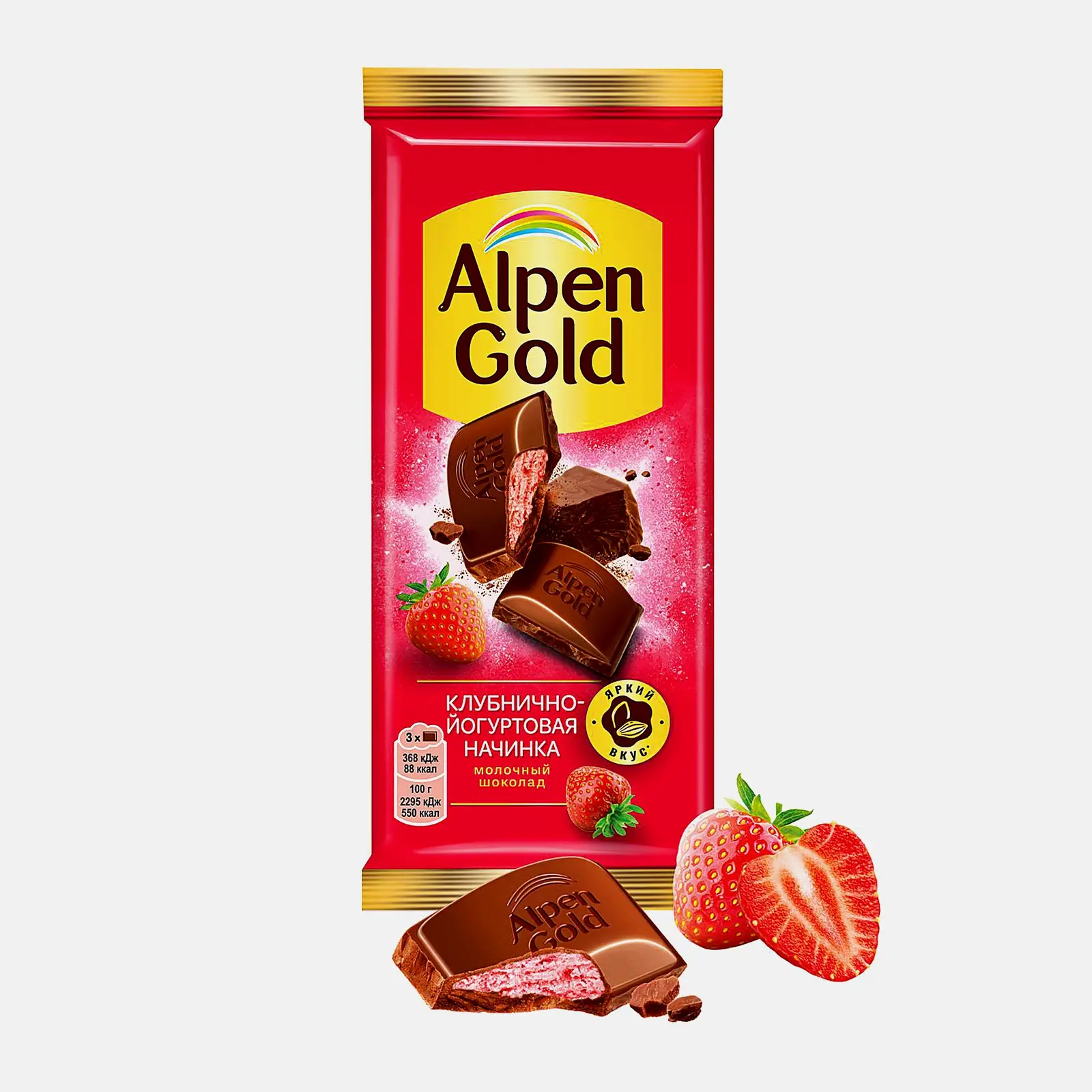 Молочный шоколад с клубнично-йогуртовой начинкой Alpen Gold 80г Молочный шоколад с клубнично-йогуртовой начинкой Alpen Gold 80г