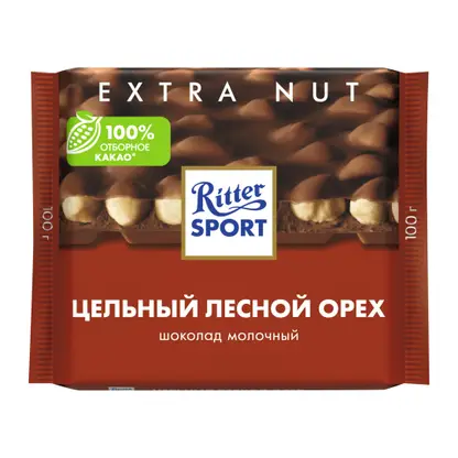 Изображение товара Шоколад Молочный Цельный лесной орех Ritter Sport 100г