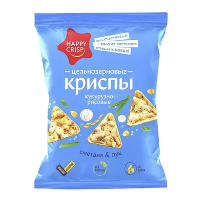 Изображение товара Чипсы Happy Crisp кукурузно-рисовые сметана лук 50г