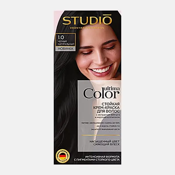 Стойкая краска для волос тон 1.0 Черный натуральный Studio Professional Ultima Color 100мл