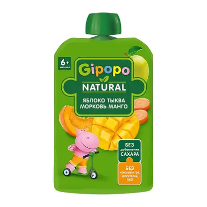 Изображение товара Пюре яблочно-тыквенное с морковью и манго Gipopo 90г для детей с 4 месяцев