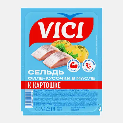 Сельдь Vici к картошке филе-кусочки в масле 150г