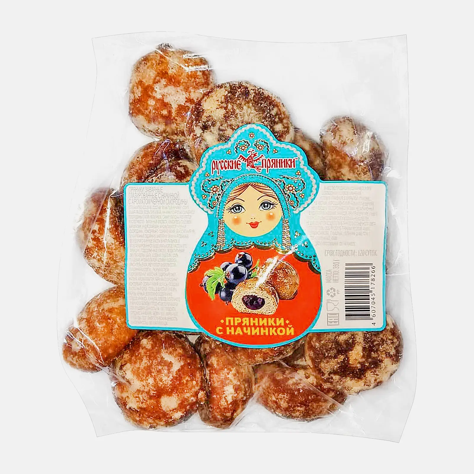 Изображение товара Пряники Русские пряники Заварные с начинкой черная смородина 350г