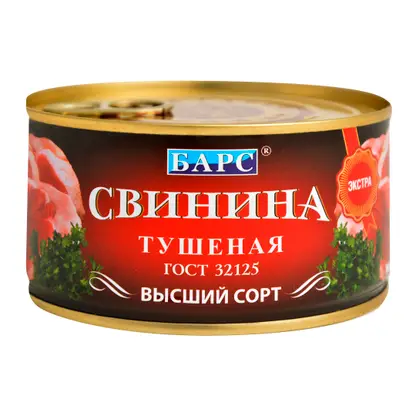 Изображение товара Свинина Барс тушеная высший сорт 325г