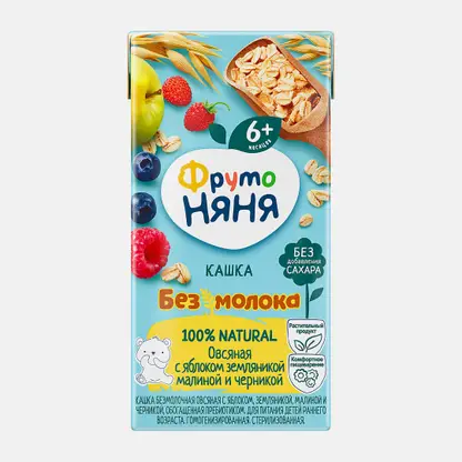 Кашка Фрутоняня безмолочная овсяная Яблоко земляника малина 200мл