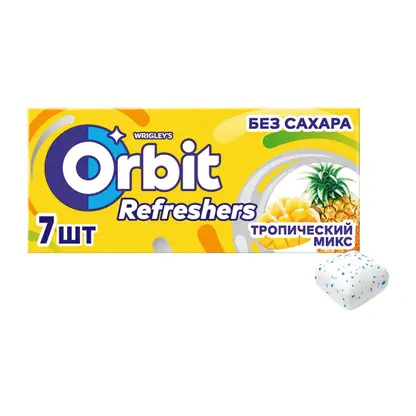 Изображение товара Жевательная резинка Orbit Refreshers Освежающие кубики Тропический вкус без сахара 16г