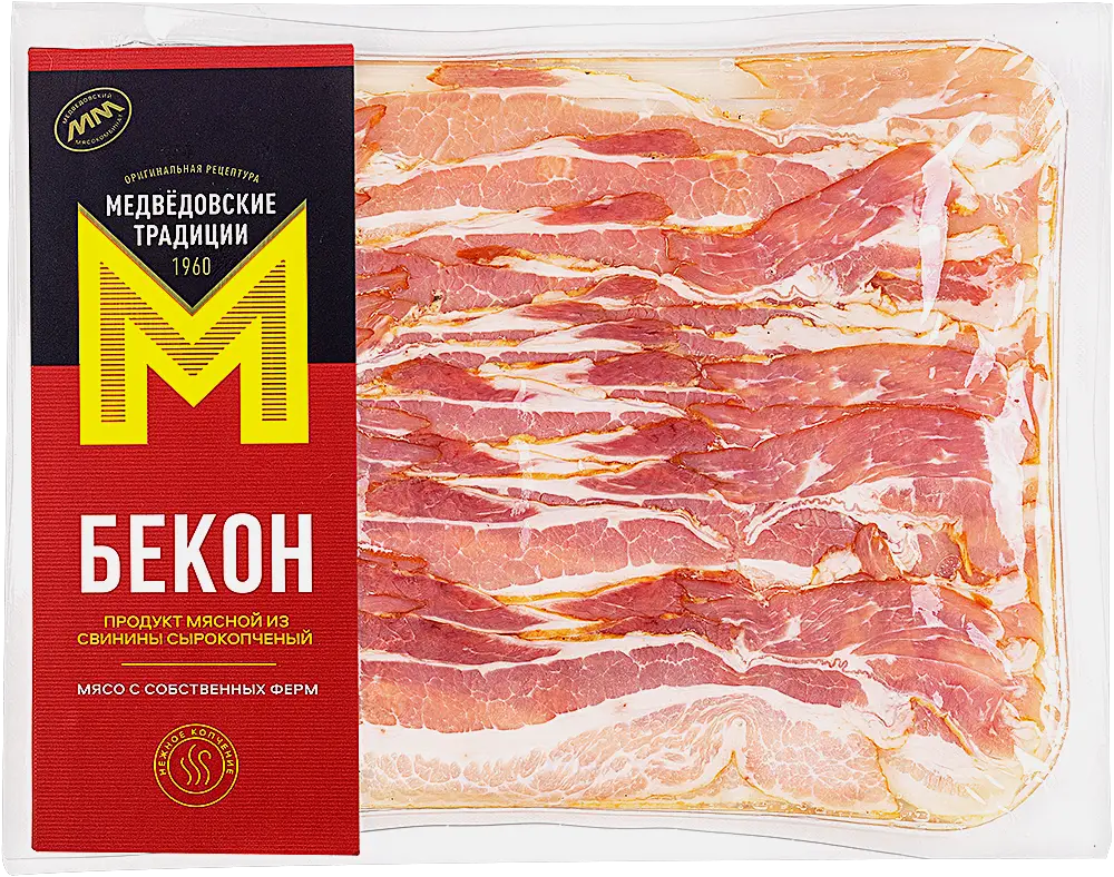 Бекон Медведовские Традиции сырокопченая нарезка 200г Бекон Медведовские Традиции сырокопченая нарезка 200г