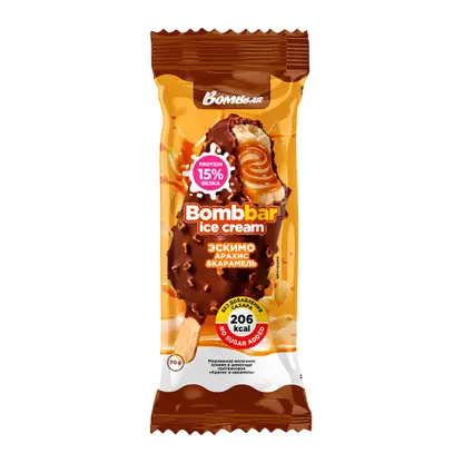 Изображение товара Мороженое эскимо с арахисом и карамелью без сахара Bombbar 6% 70г Изображение товара Мороженое эскимо с арахисом и карамелью без сахара Bombbar 6% 70г