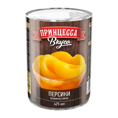 Изображение товара Персики Принцесса вкуса половинки в сиропе консервированные 425мл